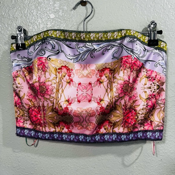 New Alice + Olivia Cerise Smocked Back Floral Bandeau Top Size 10 - Picture 4 of 13